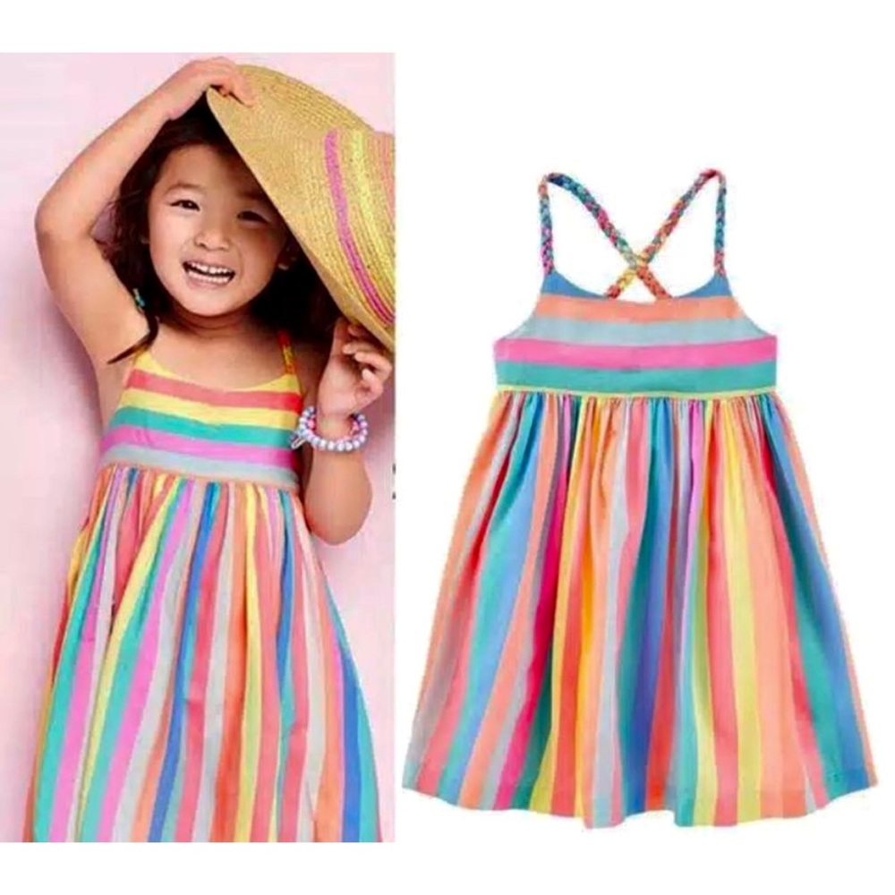 SOLD✨NEW✨ OSHKOSH Neon Rainbow Stripe Braided Strap Sundress, 5T